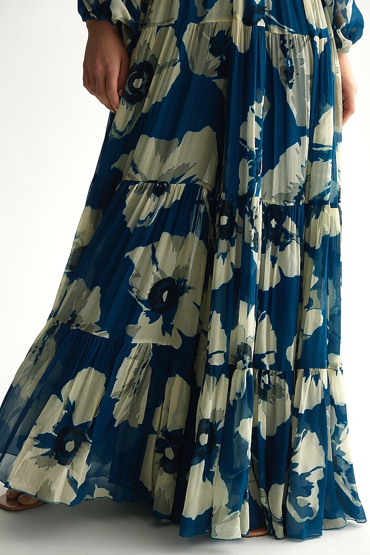 Blue & White Chiffon Floral Jumpsuit by Koai at Pernia's Pop Up Shop