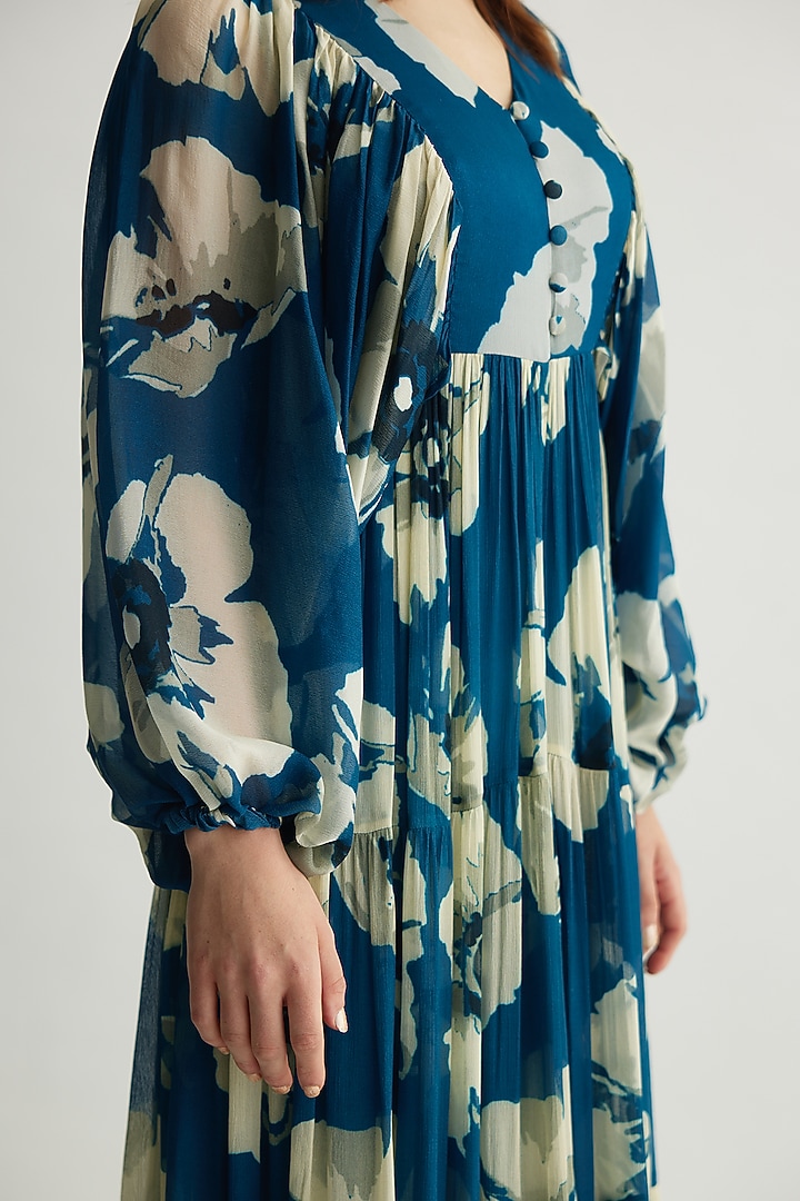 Blue & White Chiffon Floral Jumpsuit by Koai at Pernia's Pop Up Shop