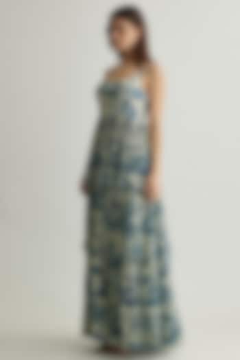 White & Blue Chiffon Floral Maxi Vacation Dress by Koai at Pernia's Pop Up Shop