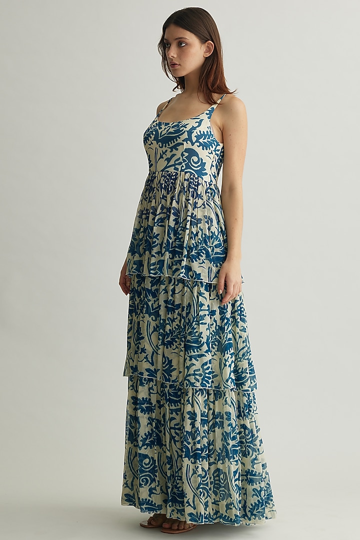 White & Blue Chiffon Floral Maxi Vacation Dress by Koai at Pernia's Pop Up Shop