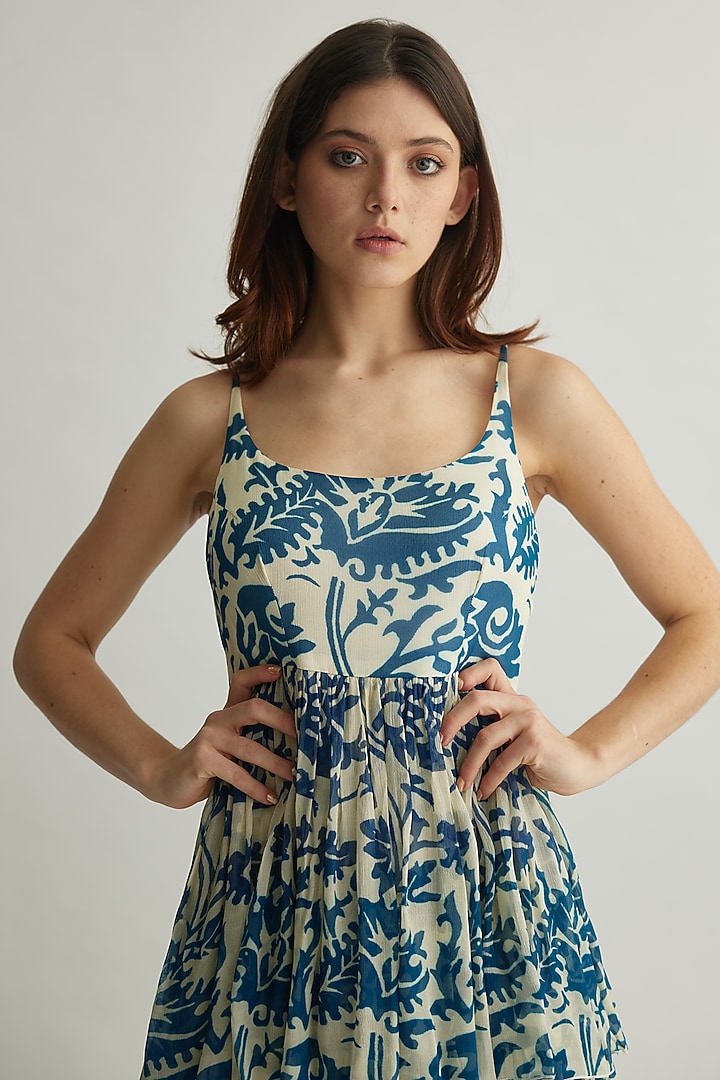 White & Blue Chiffon Floral Maxi Vacation Dress by Koai at Pernia's Pop Up Shop
