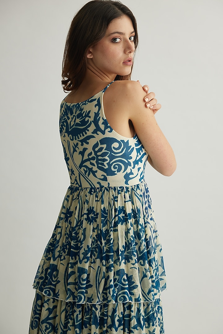 White & Blue Chiffon Floral Maxi Vacation Dress by Koai at Pernia's Pop Up Shop