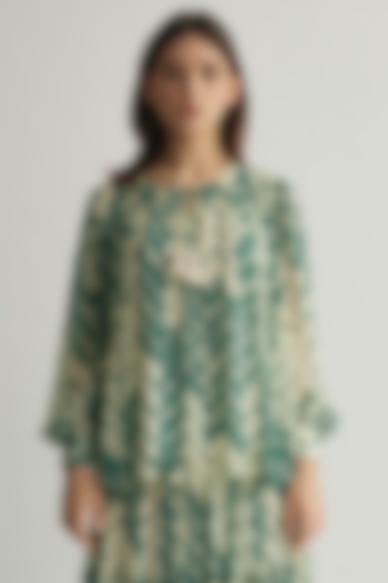 Beige & Mint Georgette Chevron Printed Top by Koai at Pernia's Pop Up Shop