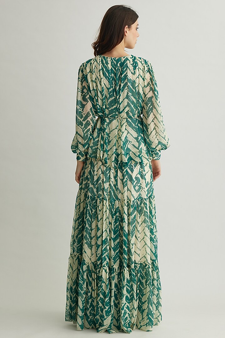 Beige & Mint Georgette Chevron Printed Top by Koai at Pernia's Pop Up Shop