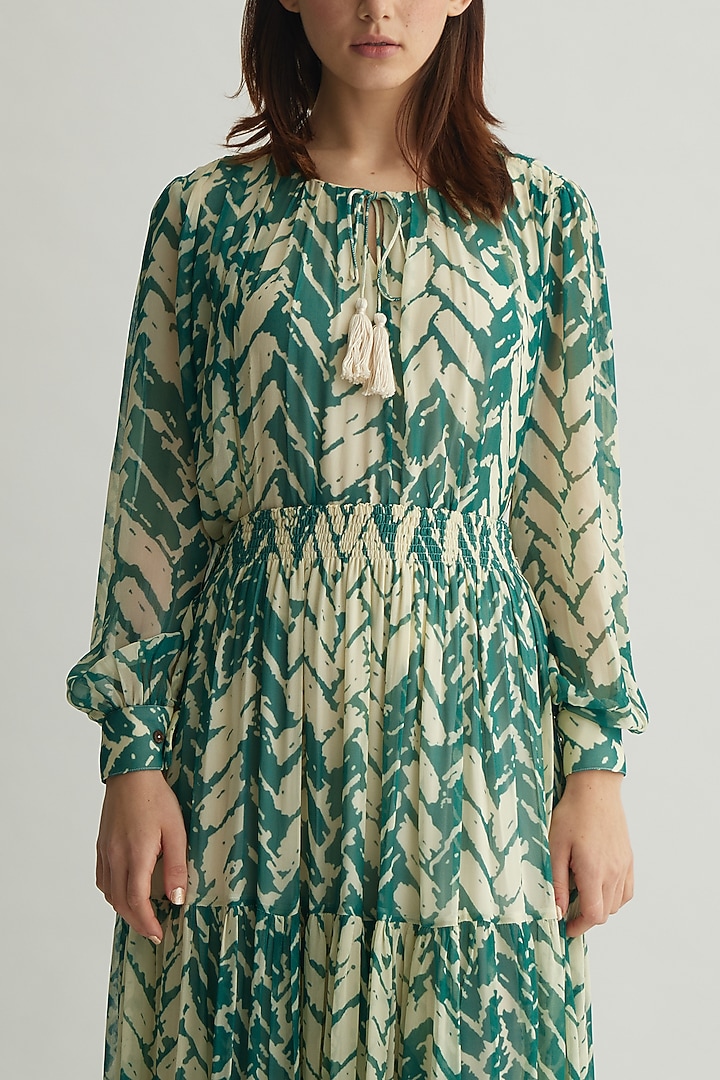 Beige & Mint Georgette Chevron Printed Top by Koai at Pernia's Pop Up Shop
