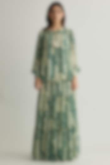 Beige & Mint Georgette Chevron Printed Skirt by Koai at Pernia's Pop Up Shop