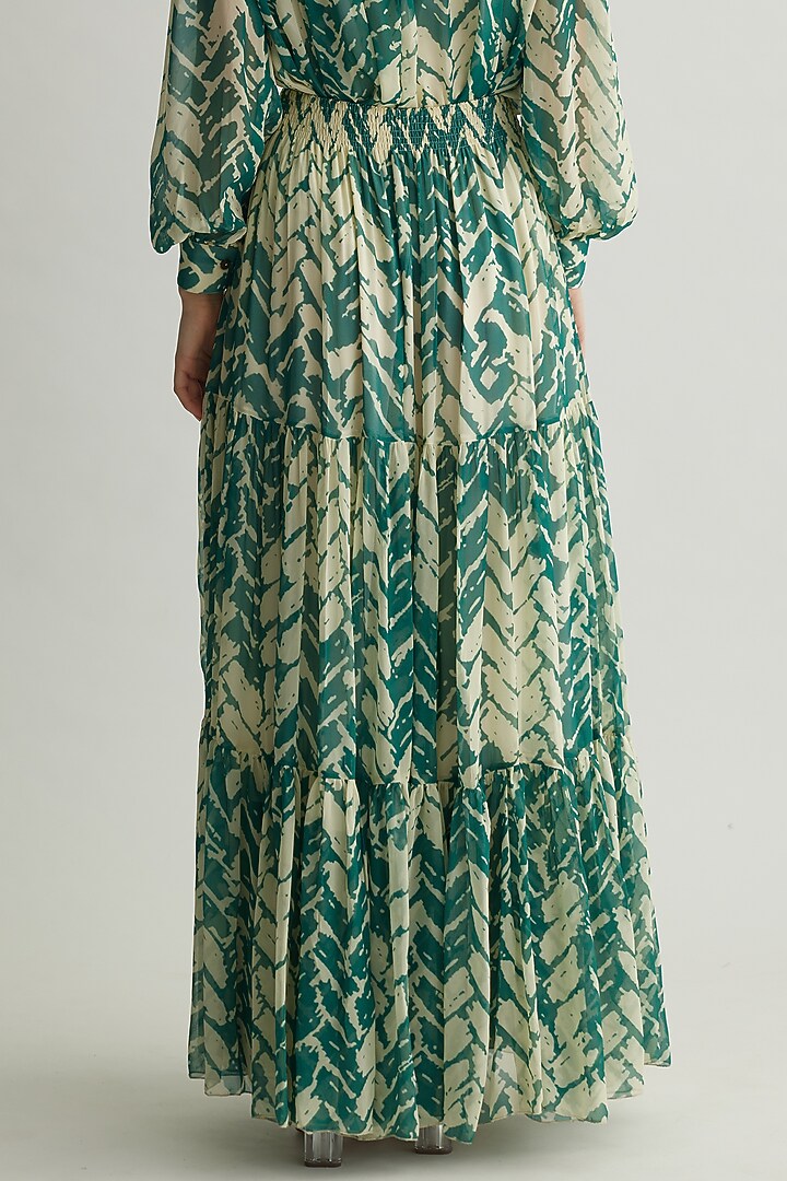 Beige & Mint Georgette Chevron Printed Skirt by Koai at Pernia's Pop Up Shop