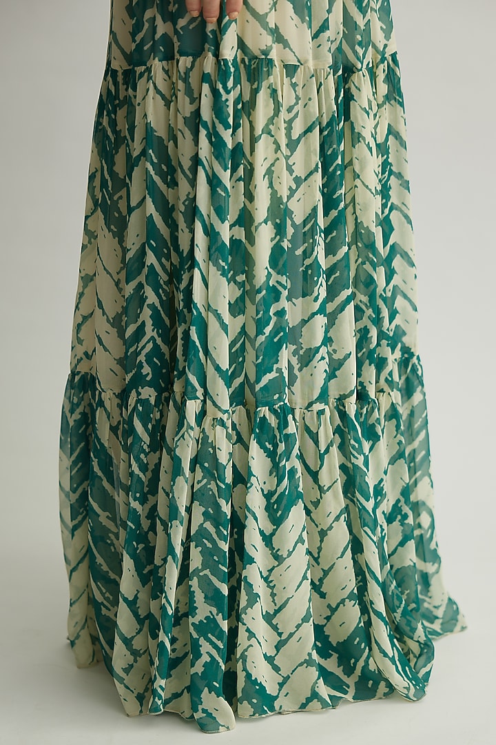 Beige & Mint Georgette Chevron Printed Skirt by Koai at Pernia's Pop Up Shop