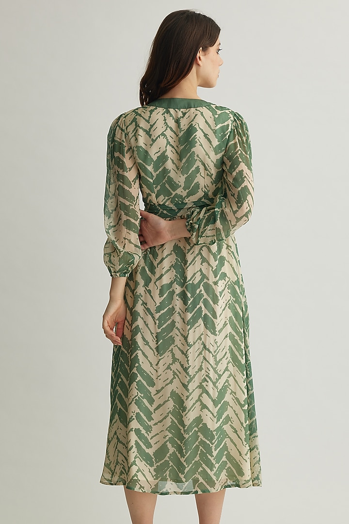 Beige & Mint Chiffon Chevron Printed Wrap Vacation Dress by Koai at Pernia's Pop Up Shop
