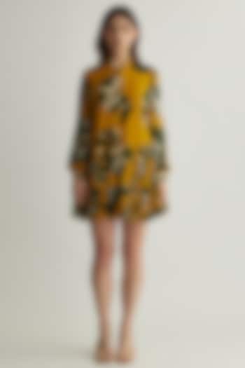 Mustard & Green Chiffon Floral Mini Summer Dress by Koai at Pernia's Pop Up Shop