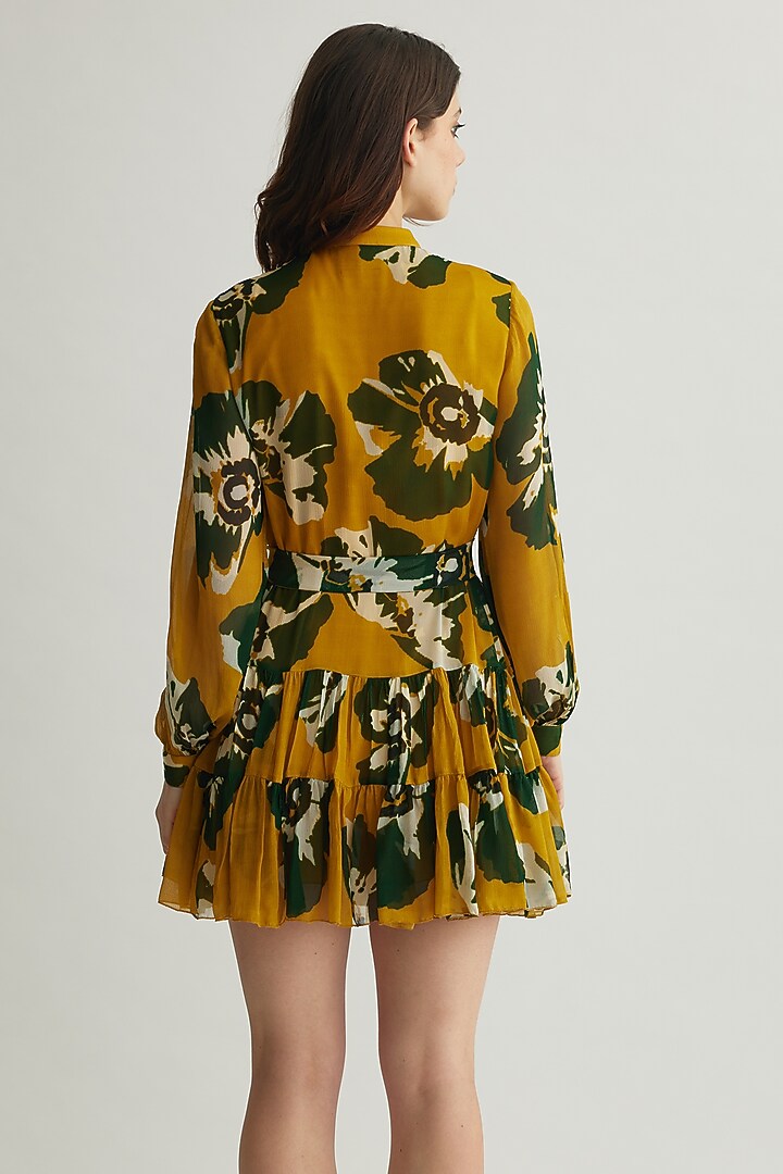 Mustard & Green Chiffon Floral Mini Summer Dress by Koai at Pernia's Pop Up Shop