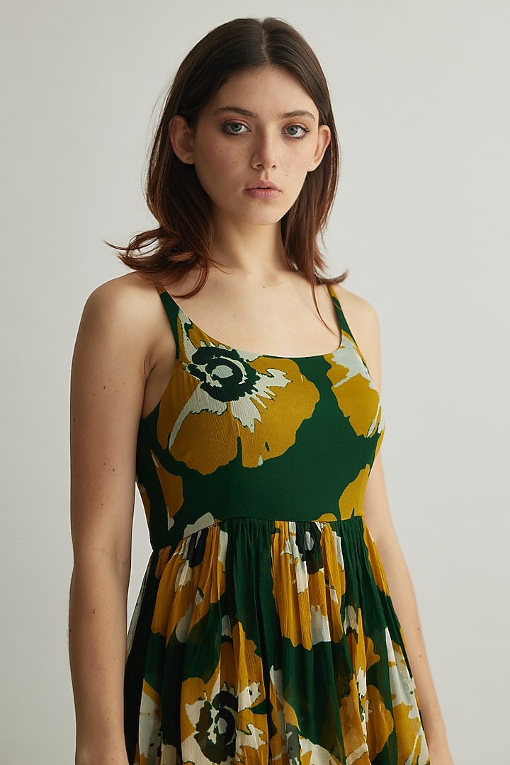 Green & Mustard Chiffon Floral Maxi Vacation Dress by Koai at Pernia's Pop Up Shop