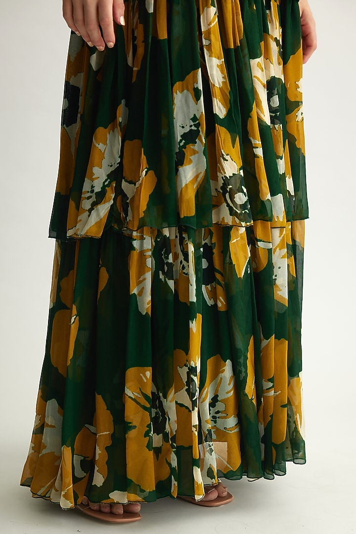 Green & Mustard Chiffon Floral Maxi Vacation Dress by Koai at Pernia's Pop Up Shop