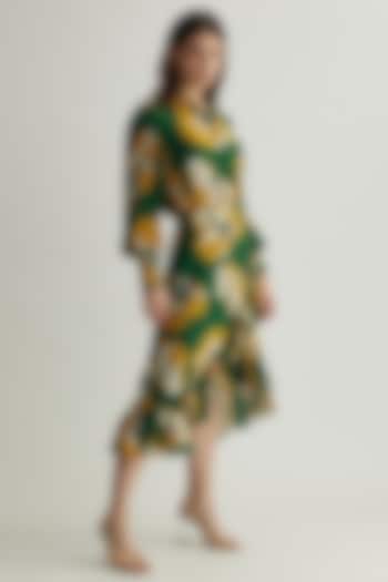 Green & Mustard Muslin Cotton Silk Floral Wrap Skirt by Koai at Pernia's Pop Up Shop