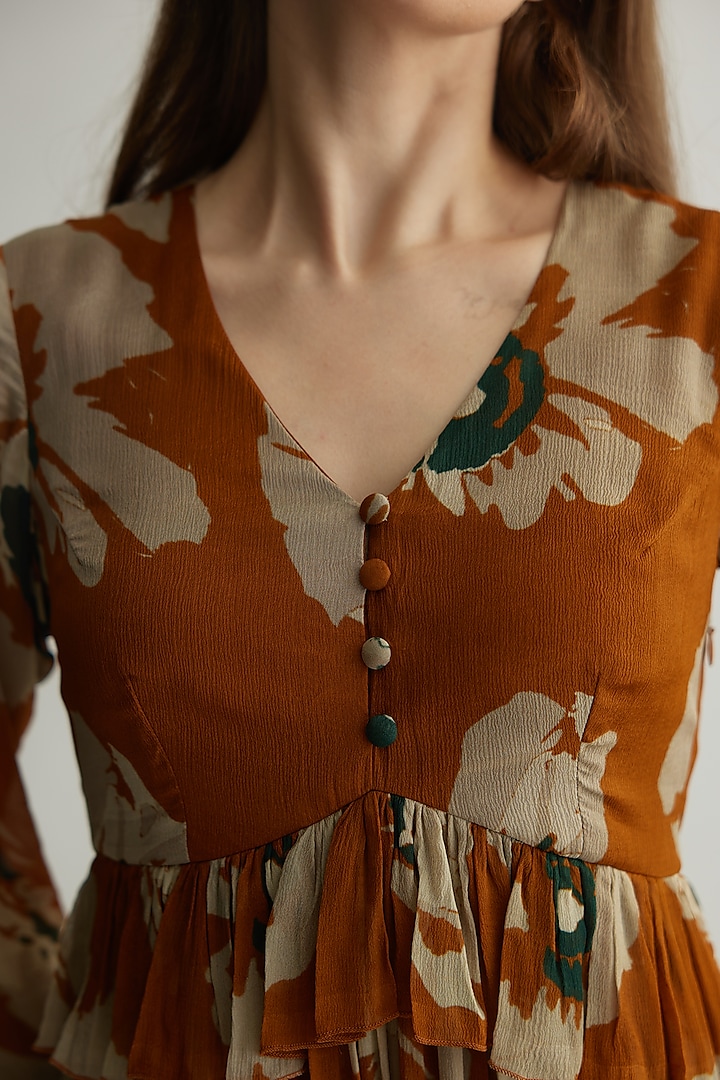 Rust & Beige Chiffon Floral Maxi Vacation Dress by Koai at Pernia's Pop Up Shop