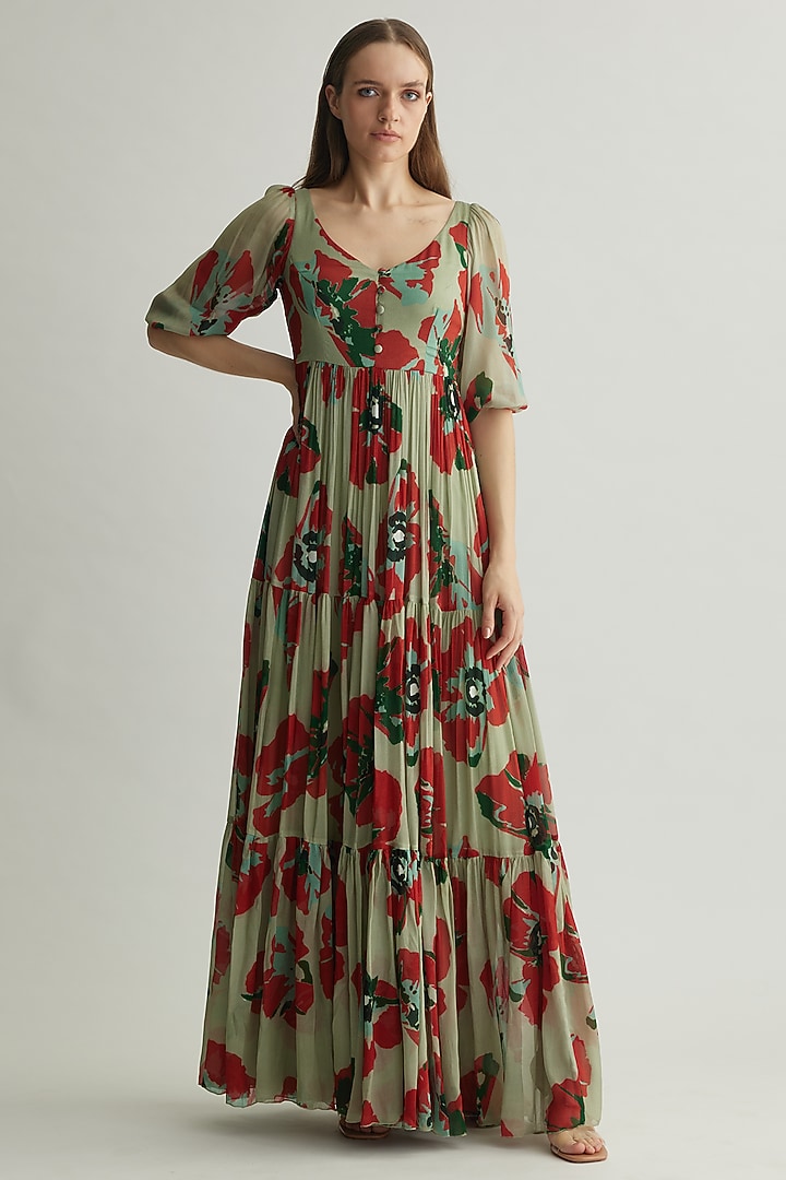 Multi-Colored Chiffon Floral Maxi Vacation Dress by Koai at Pernia's Pop Up Shop