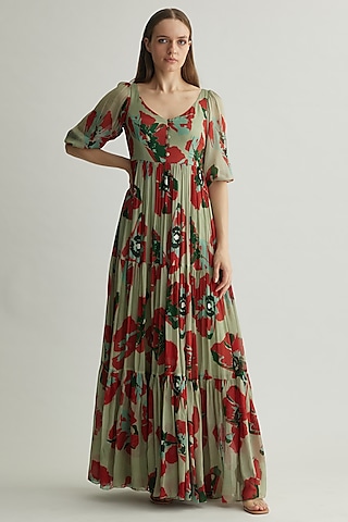 Multi-Colored Chiffon Floral Maxi Dress by Koai