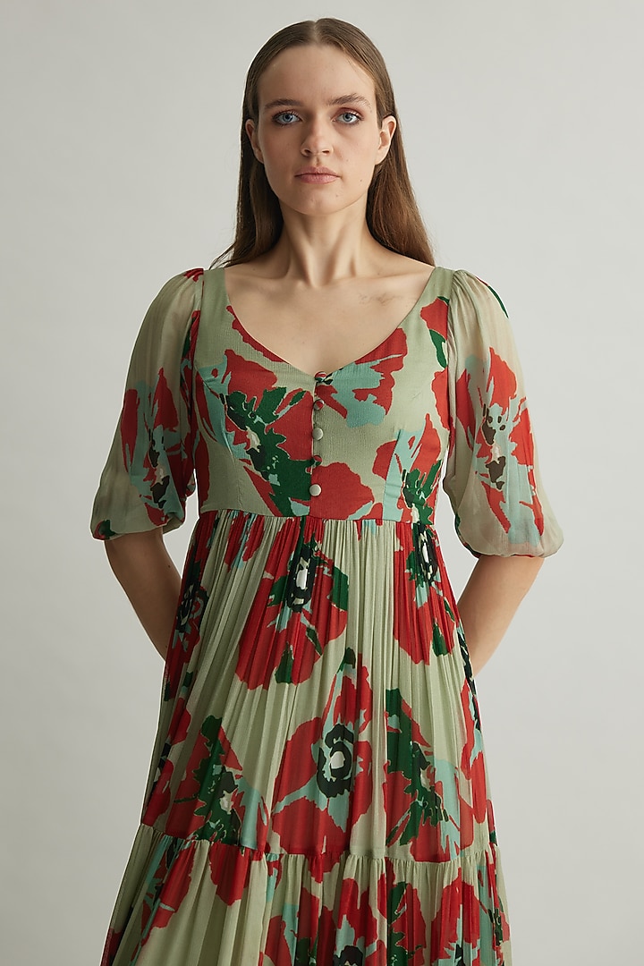 Multi-Colored Chiffon Floral Maxi Vacation Dress by Koai at Pernia's Pop Up Shop