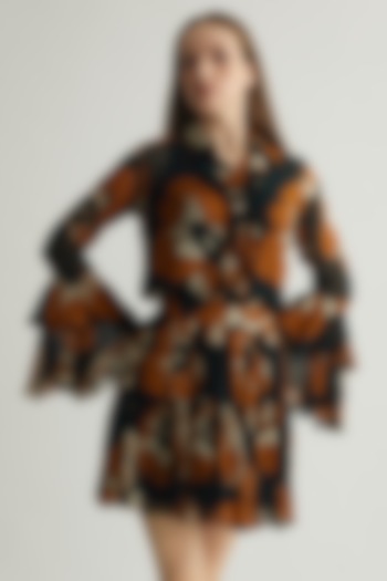 Black & Rust Chiffon Floral Mini Skirt by Koai at Pernia's Pop Up Shop