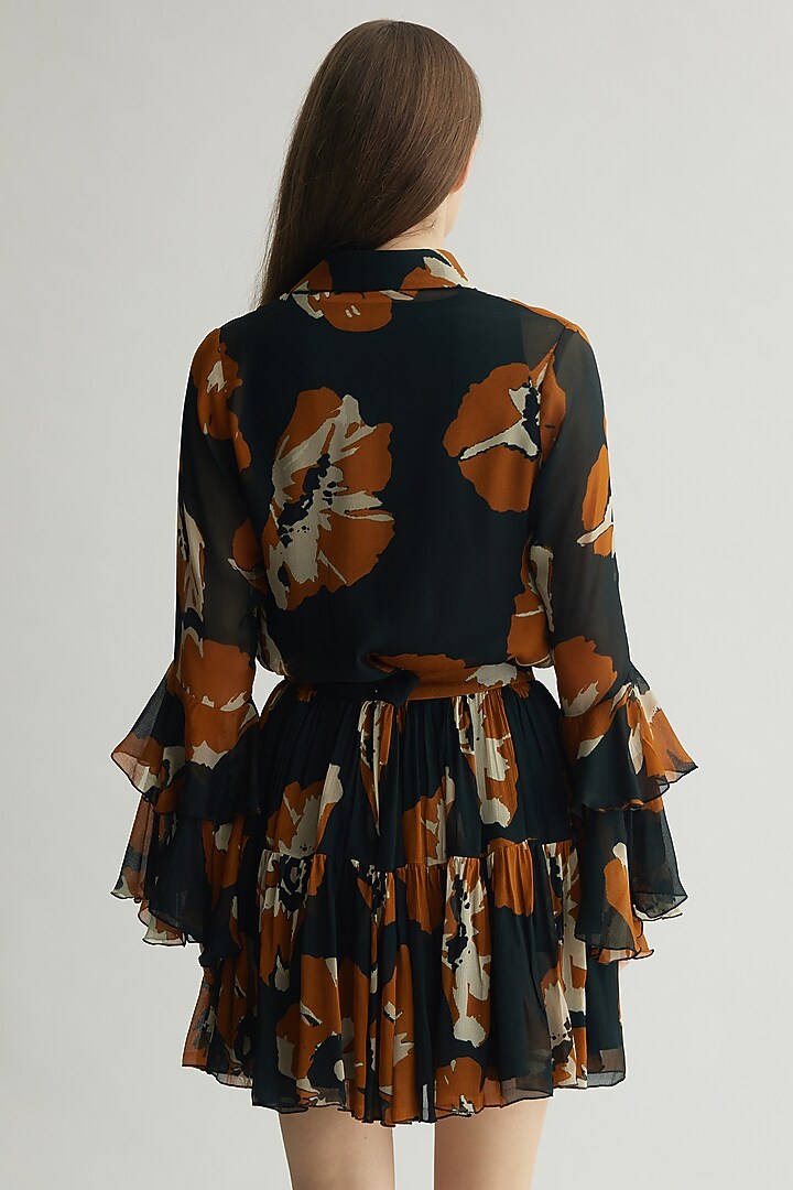 Black & Rust Chiffon Floral Mini Skirt by Koai at Pernia's Pop Up Shop