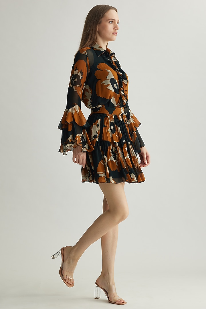 Black & Rust Chiffon Floral Mini Skirt by Koai at Pernia's Pop Up Shop