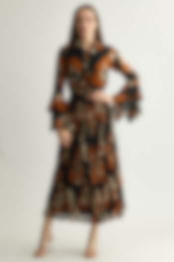 Black & Rust Chiffon Floral Crinkled Maxi Skirt by Koai at Pernia's Pop Up Shop