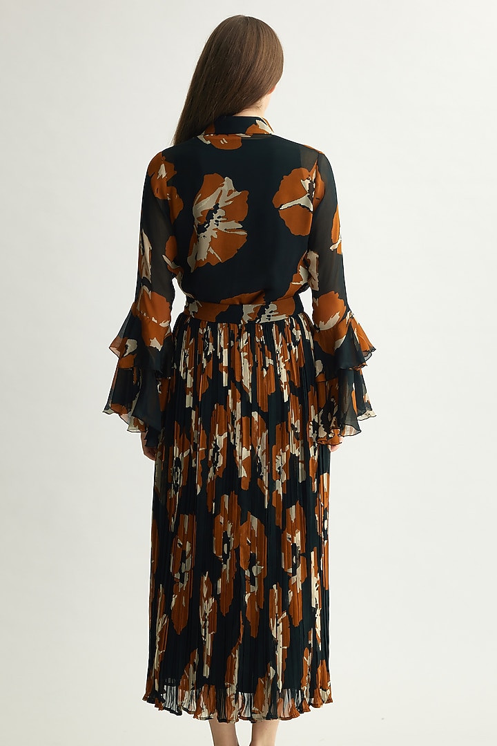 Black & Rust Chiffon Floral Crinkled Maxi Skirt by Koai at Pernia's Pop Up Shop