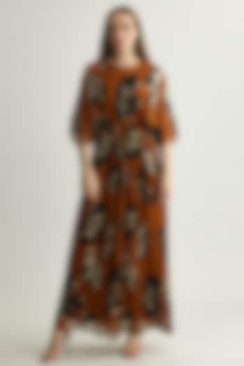 Rust & Black Chiffon Floral Kaftan Dress by Koai at Pernia's Pop Up Shop