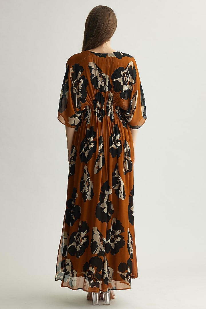 Rust & Black Chiffon Floral Kaftan Summer Dress by Koai at Pernia's Pop Up Shop