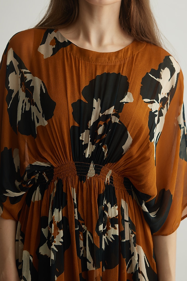 Rust & Black Chiffon Floral Kaftan Summer Dress by Koai at Pernia's Pop Up Shop