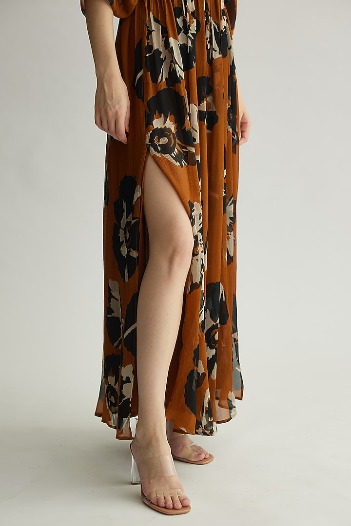 Rust & Black Chiffon Floral Kaftan Summer Dress by Koai at Pernia's Pop Up Shop
