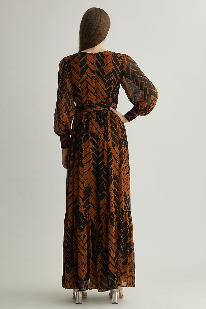 Rust & Black Chiffon Chevron Printed Wrap Jumpsuit by Koai at Pernia's Pop Up Shop