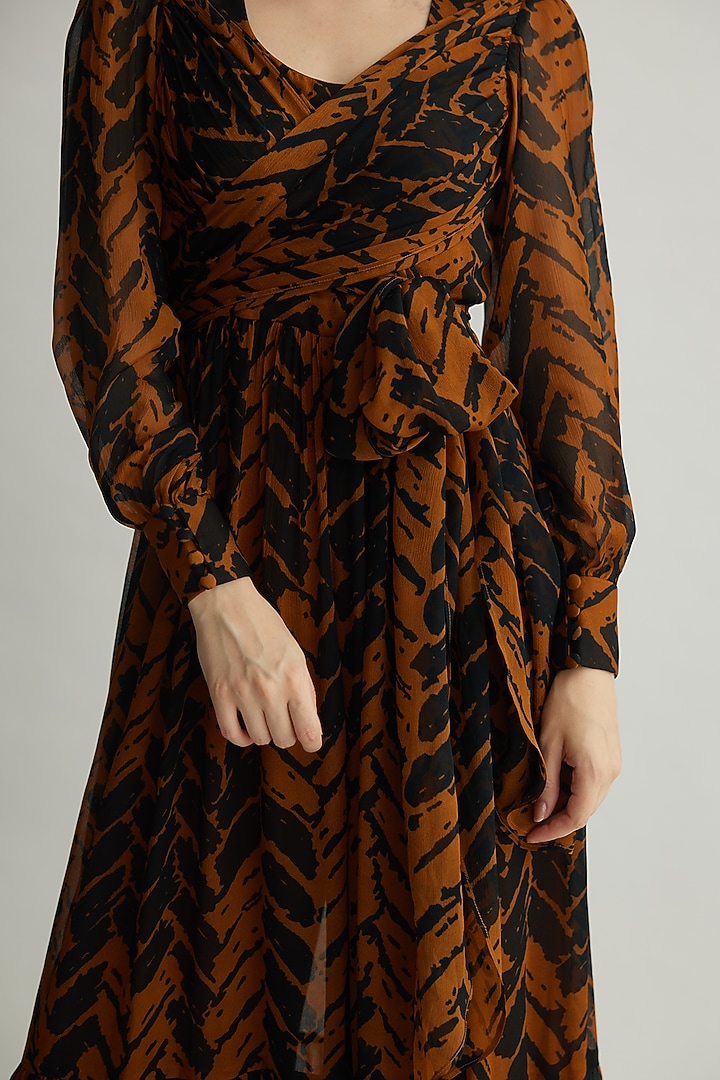 Rust & Black Chiffon Chevron Printed Wrap Jumpsuit by Koai at Pernia's Pop Up Shop