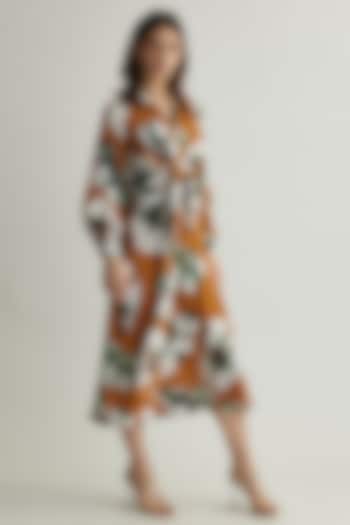Rust & White Muslin Cotton Silk Floral Draped Shirt Dress by Koai at Pernia's Pop Up Shop