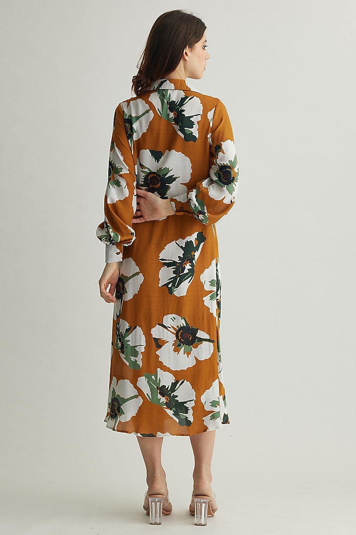 Rust & White Muslin Cotton Silk Floral Draped Summer Shirt Dress by Koai at Pernia's Pop Up Shop