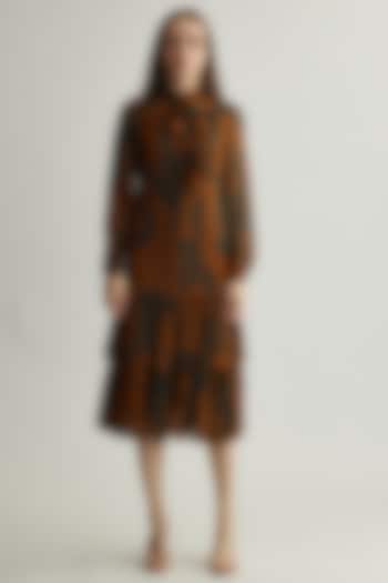 Rust & Green Chiffon Chevron Printed Midi Vacation Dress by Koai at Pernia's Pop Up Shop