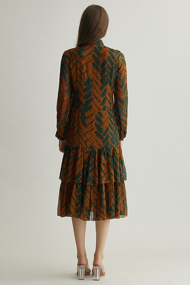 Rust & Green Chiffon Chevron Printed Midi Vacation Dress by Koai at Pernia's Pop Up Shop