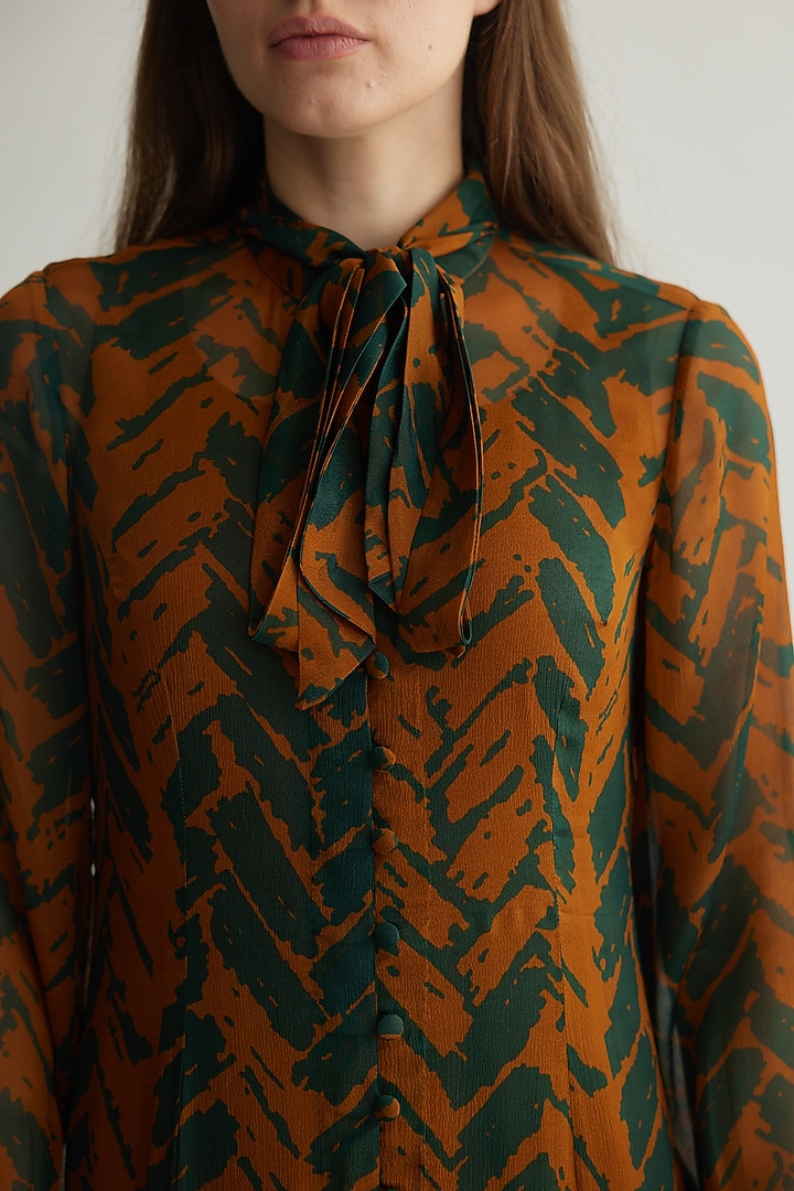 Rust & Green Chiffon Chevron Printed Midi Vacation Dress by Koai at Pernia's Pop Up Shop