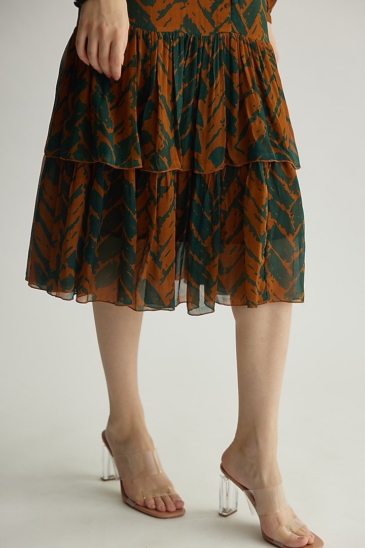 Rust & Green Chiffon Chevron Printed Midi Vacation Dress by Koai at Pernia's Pop Up Shop