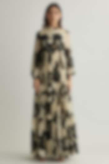 White & Black Chiffon Floral Maxi Dress by Koai at Pernia's Pop Up Shop