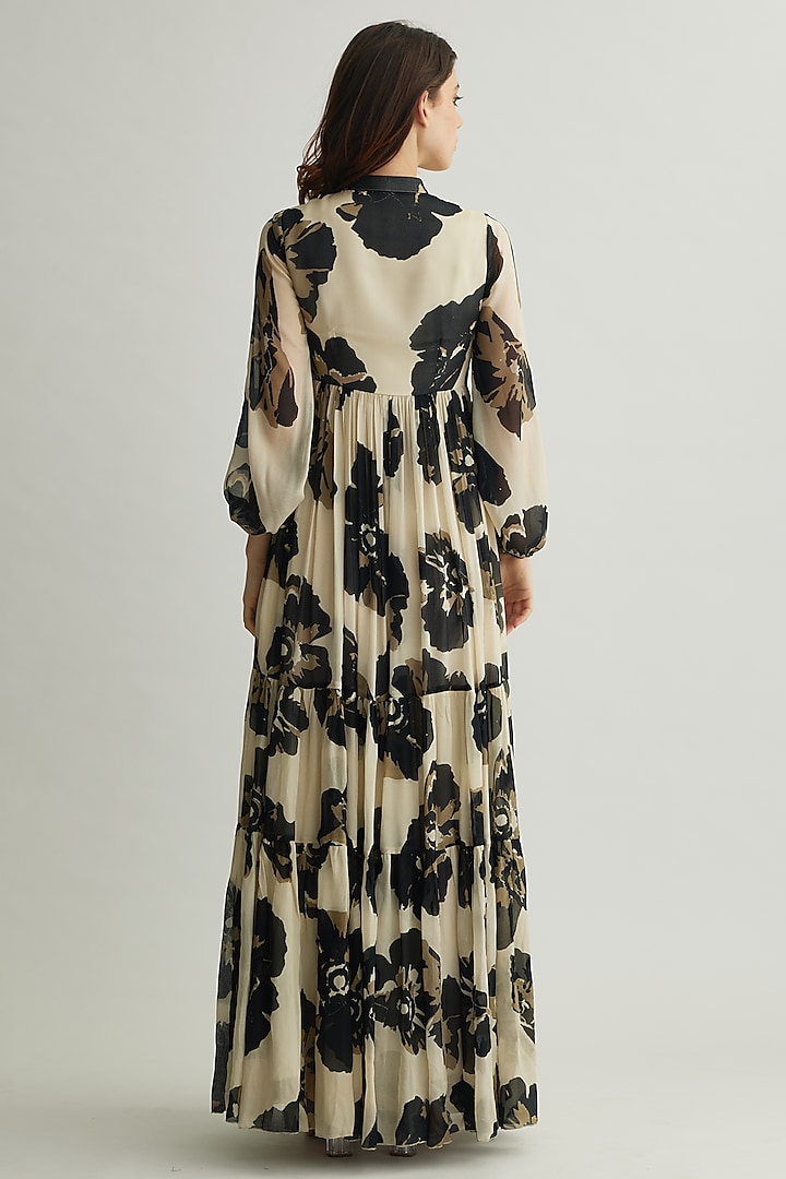 White & Black Chiffon Floral Maxi Vacation Dress by Koai at Pernia's Pop Up Shop