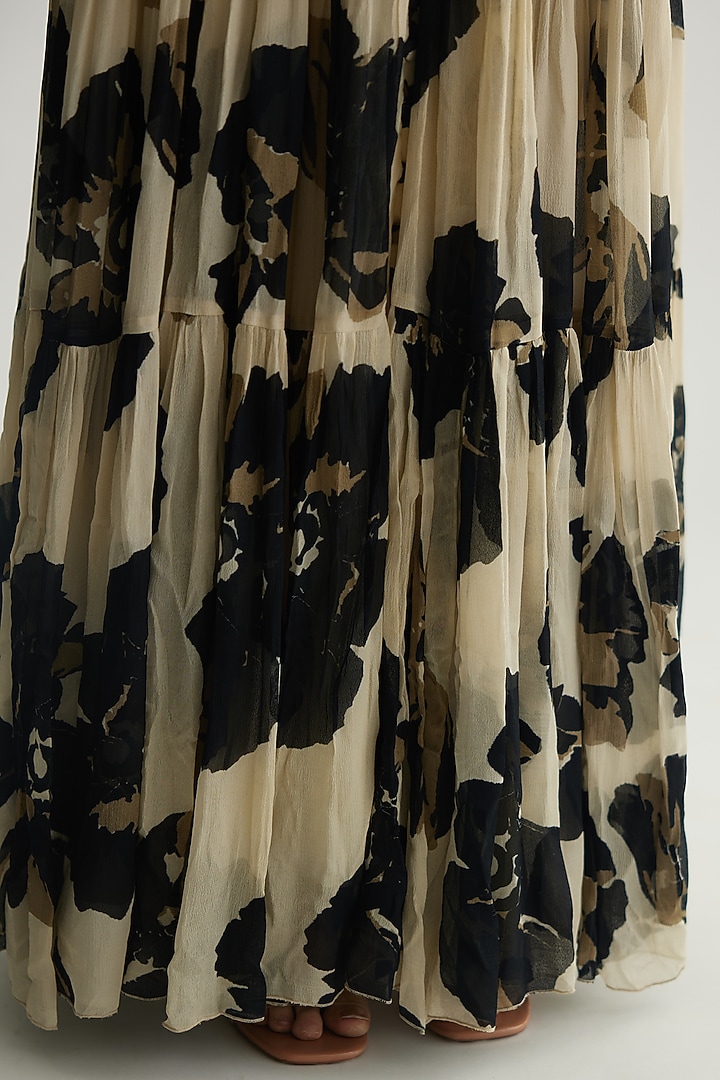 White & Black Chiffon Floral Maxi Vacation Dress by Koai at Pernia's Pop Up Shop