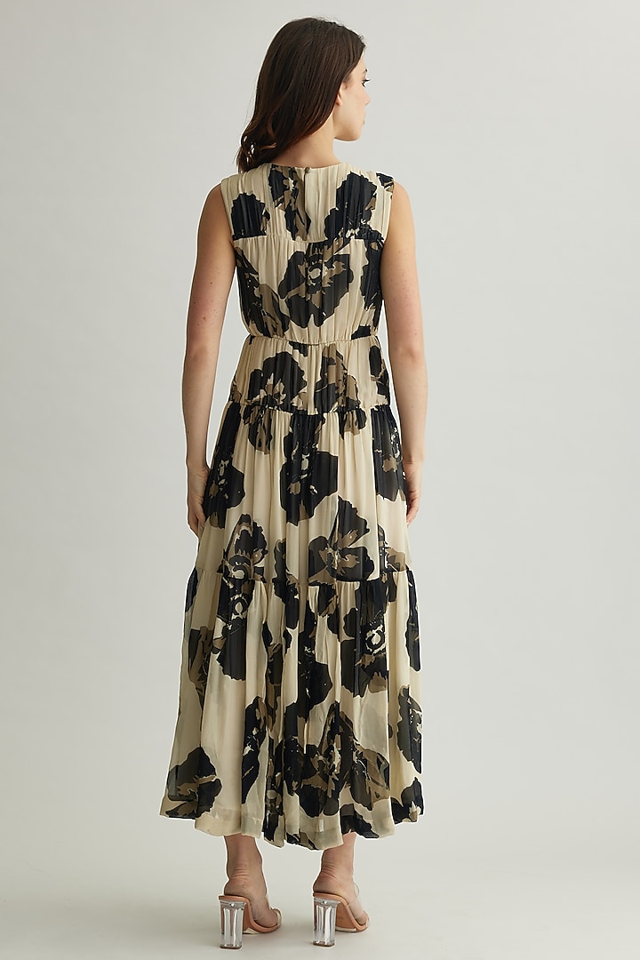 White & Black Georgette Floral Midi Vacation Dress by Koai at Pernia's Pop Up Shop