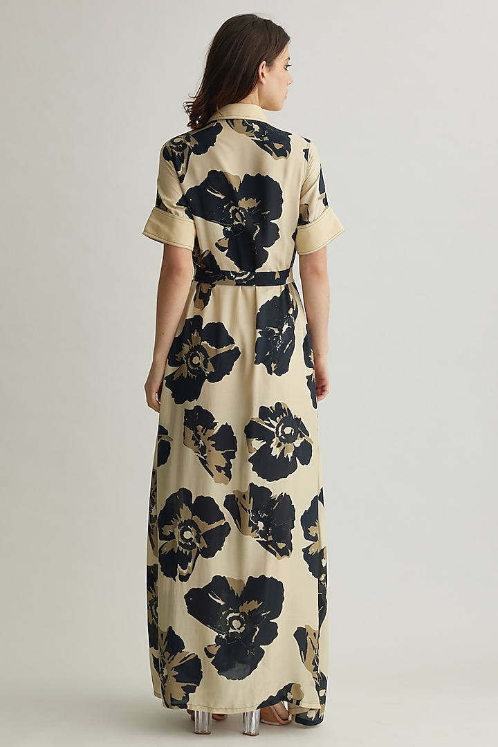 White & Black Muslin Cotton Silk Floral Vacation Shirt Dress by Koai at Pernia's Pop Up Shop