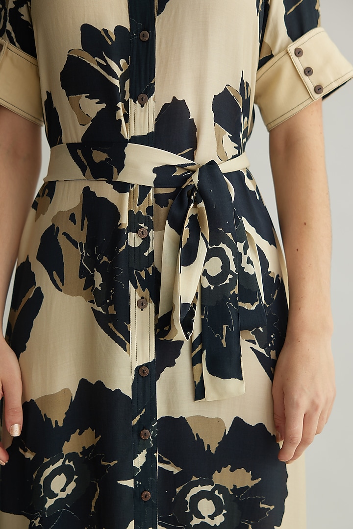 White & Black Muslin Cotton Silk Floral Vacation Shirt Dress by Koai at Pernia's Pop Up Shop