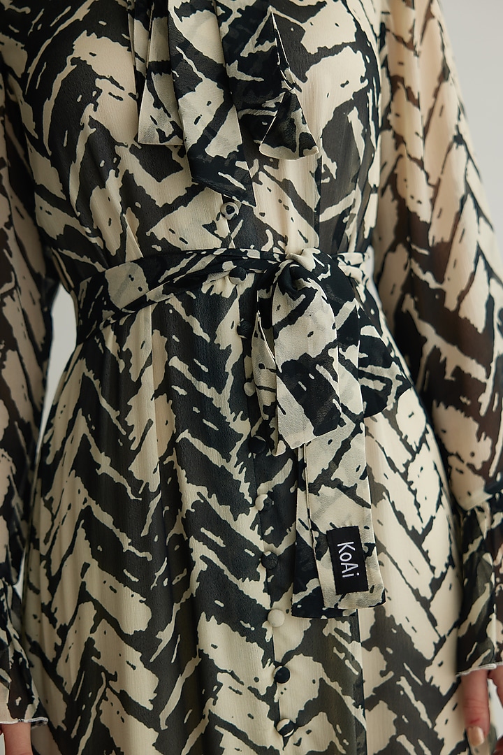 White & Black Chiffon Chevron Printed Maxi Vacation Dress by Koai at Pernia's Pop Up Shop