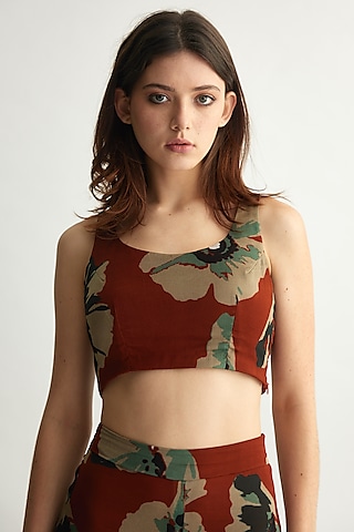 Brown & Beige Chiffon Floral Bustier by Koai