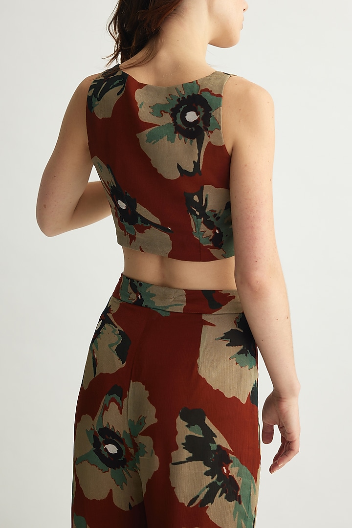 Brown & Beige Chiffon Floral Bustier by Koai at Pernia's Pop Up Shop