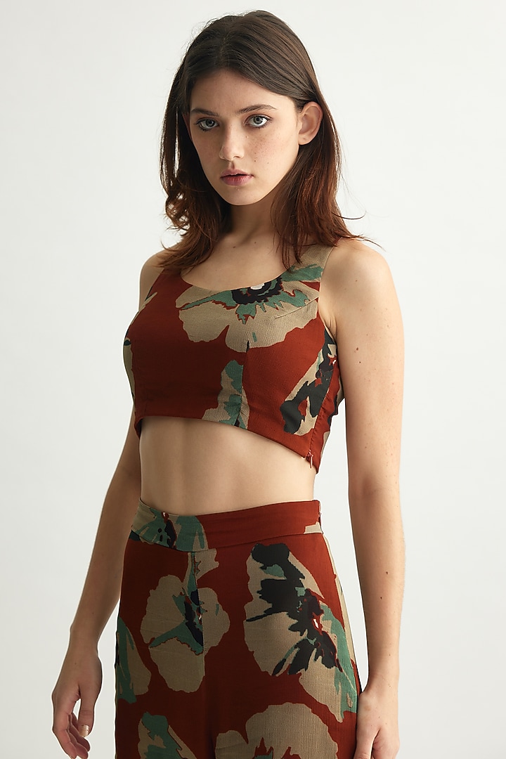 Brown & Beige Chiffon Floral Bustier by Koai at Pernia's Pop Up Shop