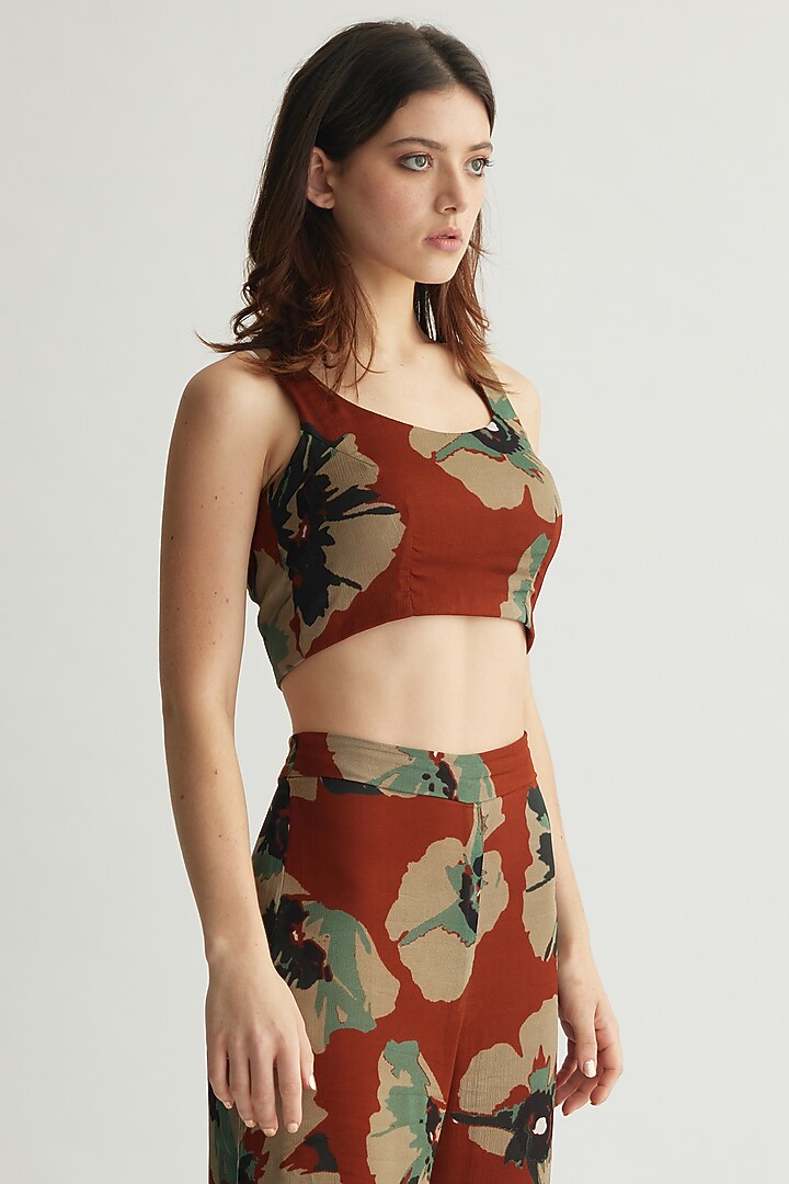 Brown & Beige Chiffon Floral Bustier by Koai at Pernia's Pop Up Shop